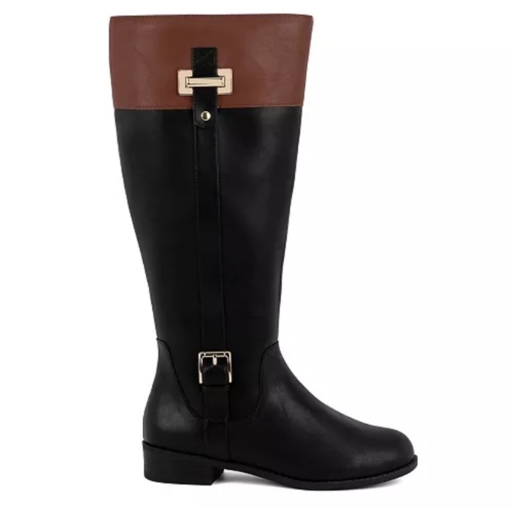 Women's Black and Brown Knee-High Boots